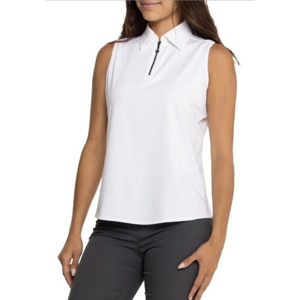 Belyn Key BK Womens XL Polo Shirt White Sleeveless Golf Racketball Tennis Yoga